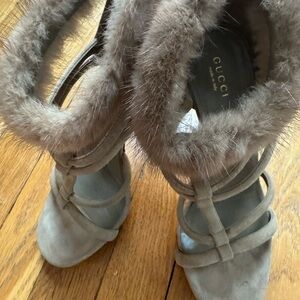 Gucci Women's Tan Fur-Accented Heels